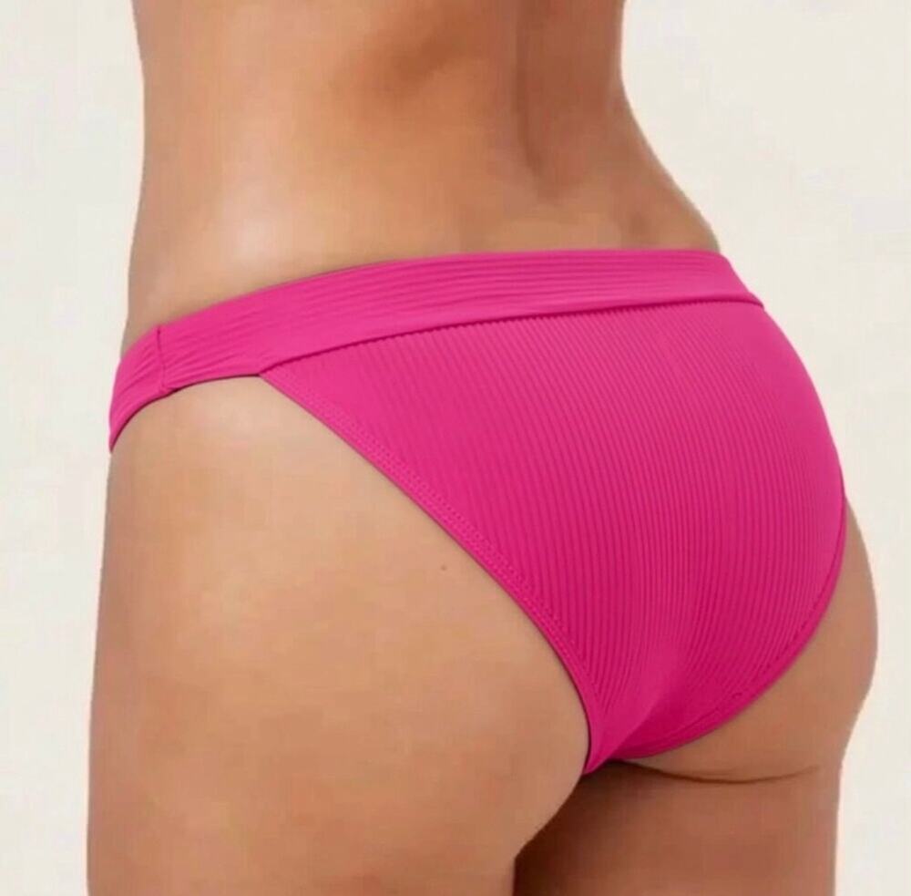 J. Crew Pink Ribbed-Trim Hipster Full-Coverage Bikini Bottom Size Small